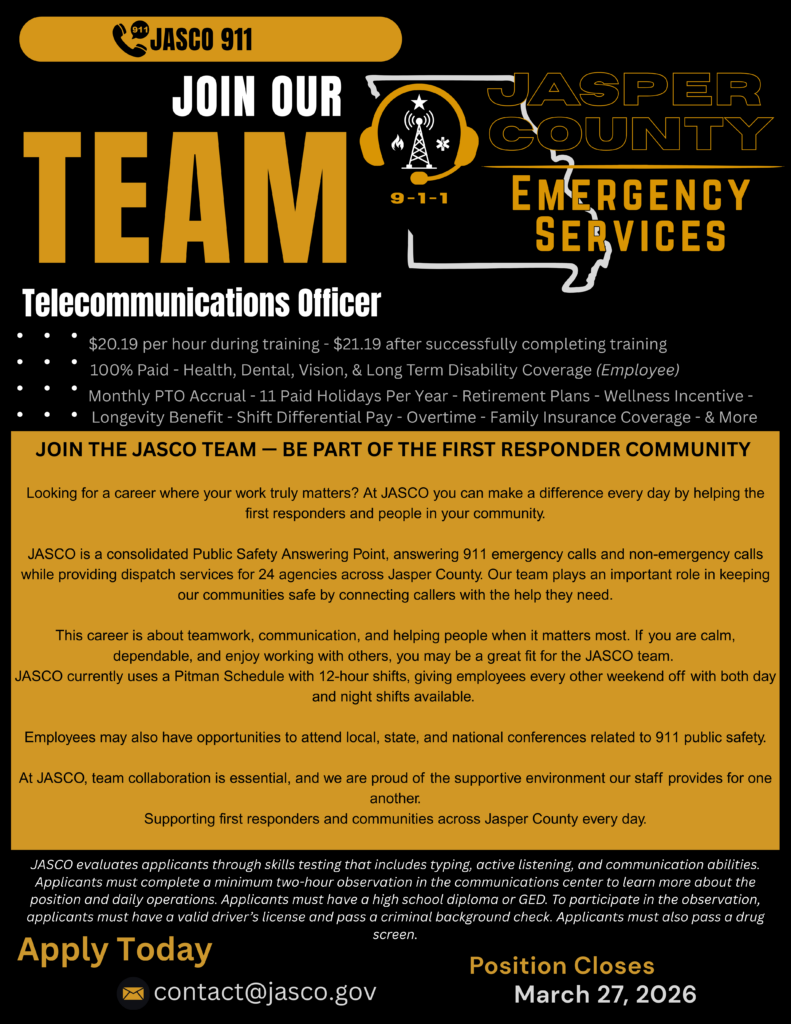 Jasper County Emergency Services join our team poster